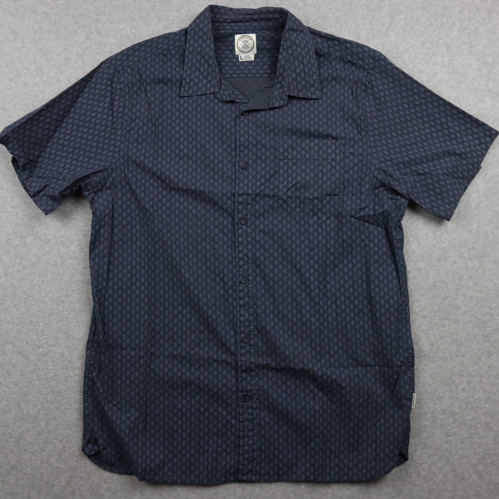 Voyager Shirt Mens Large Casual Pocket Button Up Gray Blue Pattern Short Sleeve